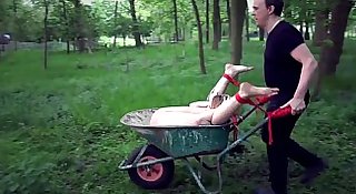 Outdoor dirty bondage humiliation for a broken teen slave